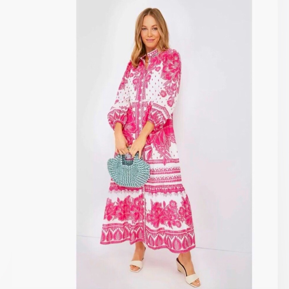 FARM Rio Tropical Woodcut Midi Eng Dress
